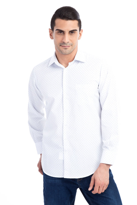 White Long-Sleeved Patterned Classic Shirt