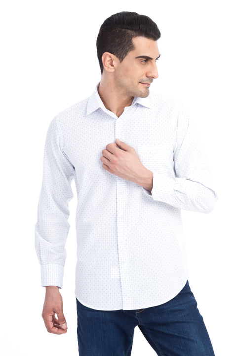 White Long-Sleeved Patterned Classic Shirt