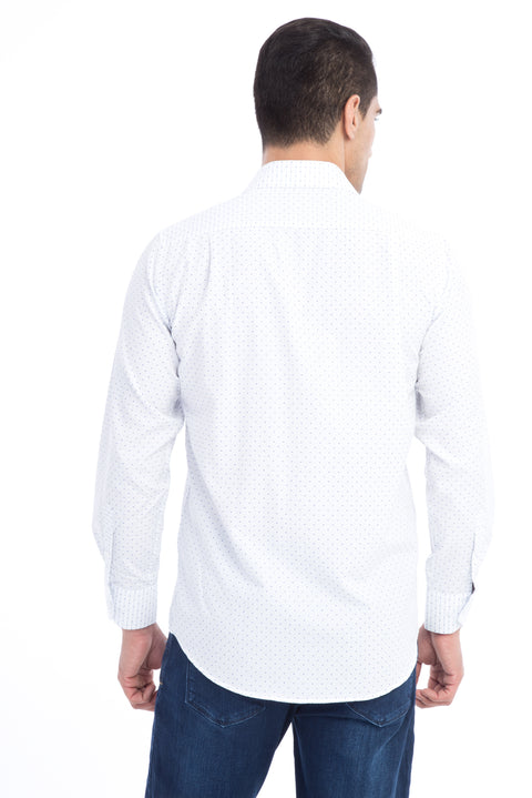White Long-Sleeved Patterned Classic Shirt