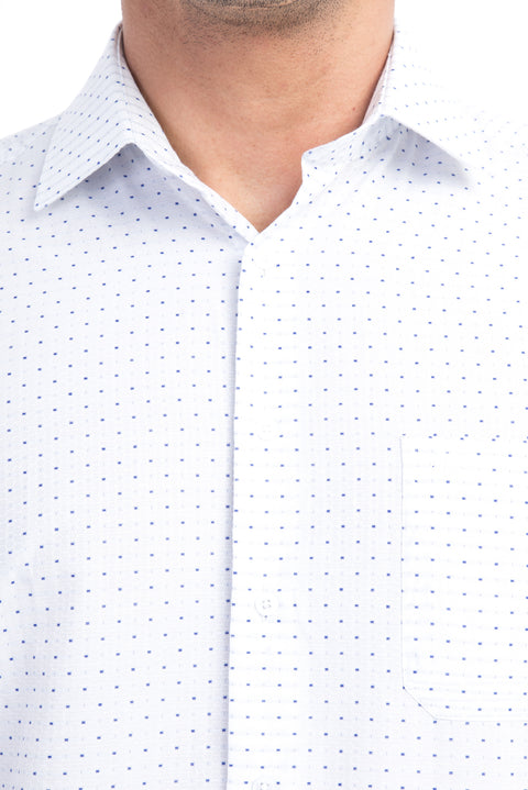 White Long-Sleeved Patterned Classic Shirt