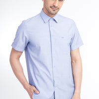 Blue Short-Sleeved Patterned Classic Shirt