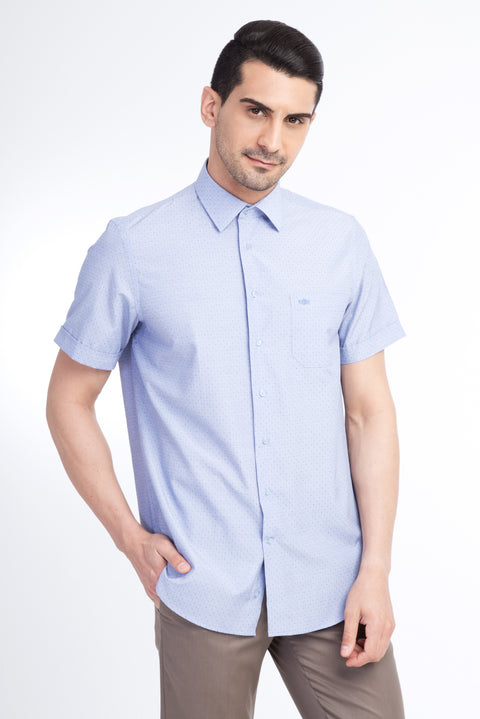 Blue Short-Sleeved Patterned Classic Shirt