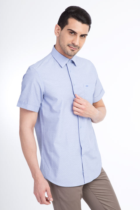 Blue Short-Sleeved Patterned Classic Shirt
