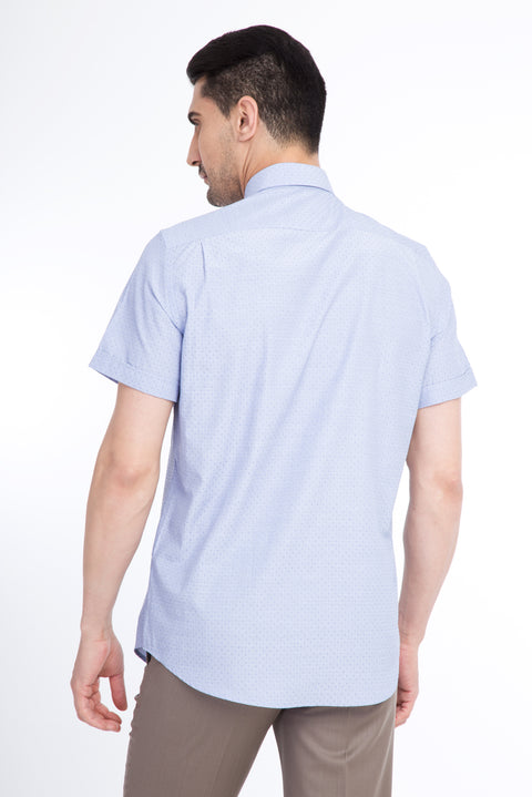 Blue Short-Sleeved Patterned Classic Shirt