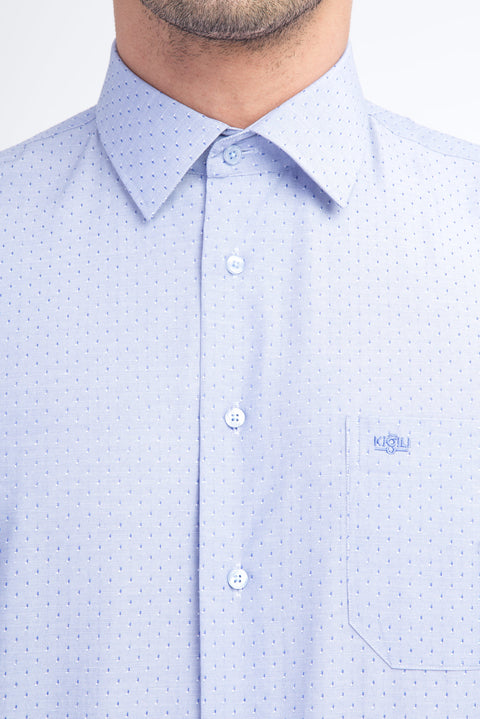Blue Short-Sleeved Patterned Classic Shirt