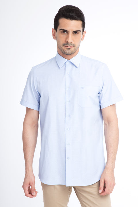 Light Blue Short-Sleeved Patterned Classic Shirt