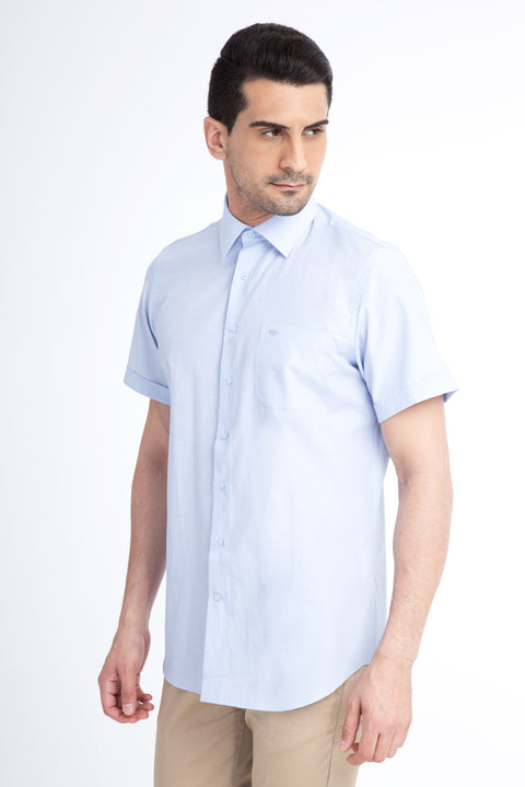 Light Blue Short-Sleeved Patterned Classic Shirt