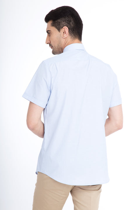 Light Blue Short-Sleeved Patterned Classic Shirt