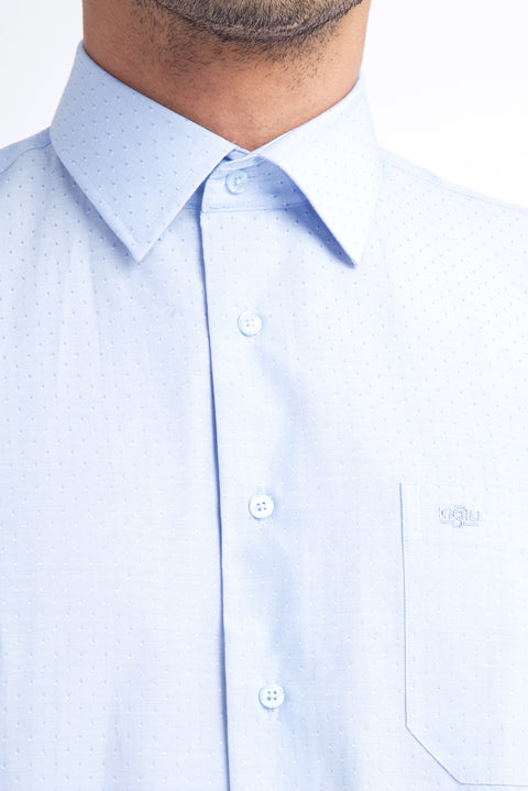 Light Blue Short-Sleeved Patterned Classic Shirt