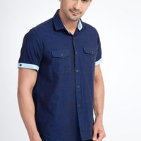 Navy Blue KZ SANTUK TAS KK Cotton Shirt