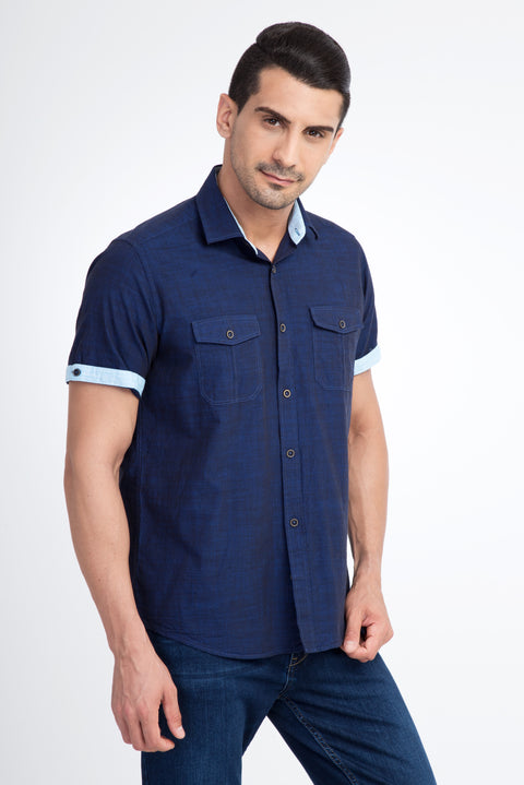 Navy Blue KZ SANTUK TAS KK Cotton Shirt
