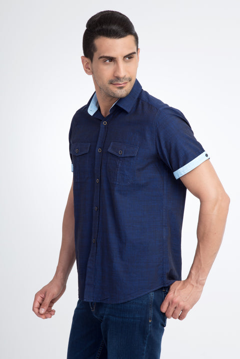 Navy Blue KZ SANTUK TAS KK Cotton Shirt