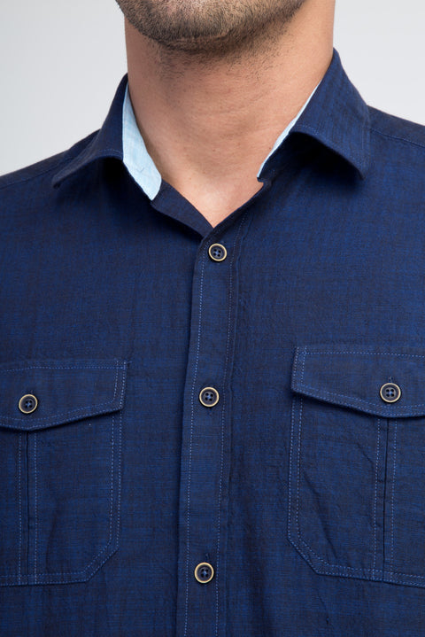 Navy Blue KZ SANTUK TAS KK Cotton Shirt