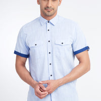Light Blue Short-Sleeve Cotton Sport Shirt