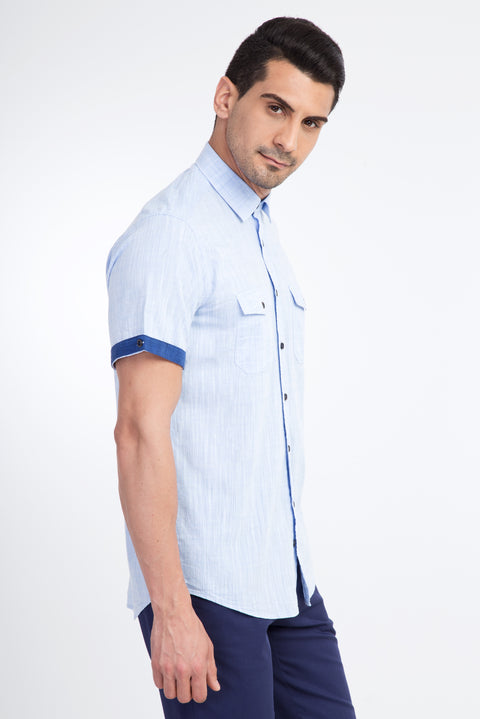 Light Blue Short-Sleeve Cotton Sport Shirt