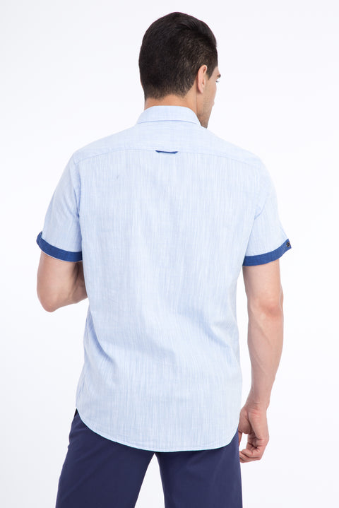 Light Blue Short-Sleeve Cotton Sport Shirt