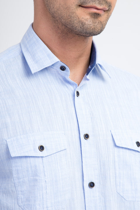 Light Blue Short-Sleeve Cotton Sport Shirt