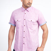 Pink Short-Sleeve Cotton Sport Shirt