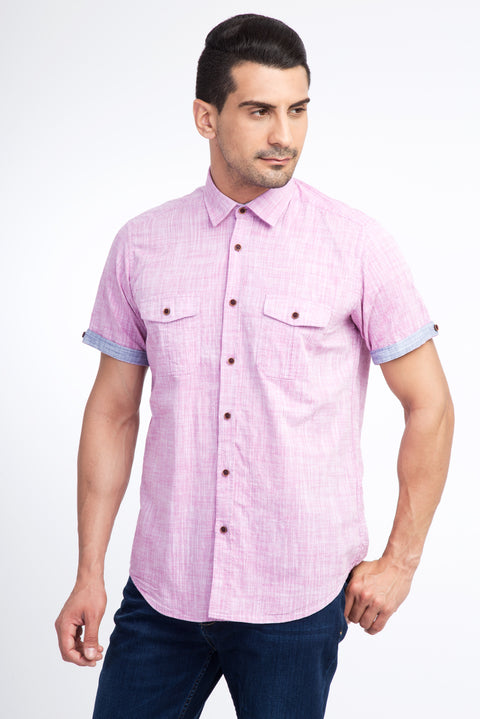 Pink Short-Sleeve Cotton Sport Shirt