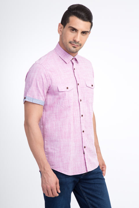 Pink Short-Sleeve Cotton Sport Shirt
