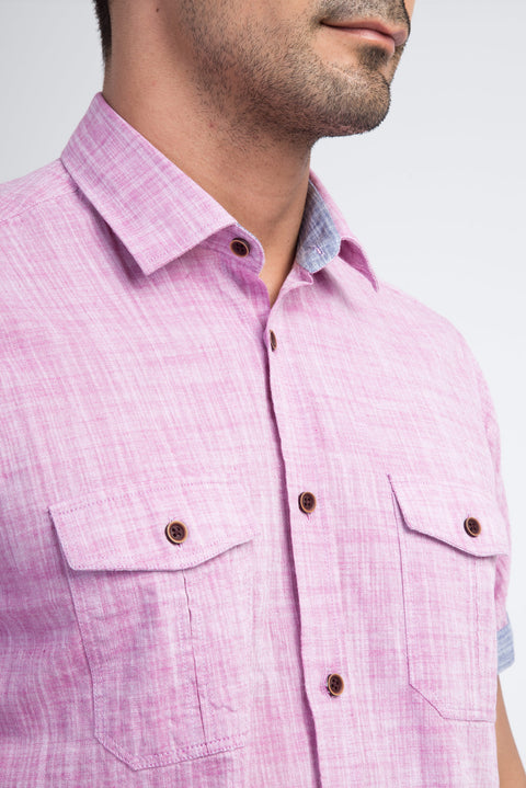 Pink Short-Sleeve Cotton Sport Shirt