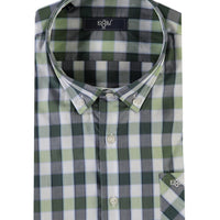 Light Green Short-Sleeve Plaid Sport Cotton Shirt