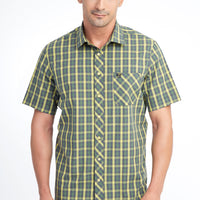 Light Green Short-Sleeve Plaid Classic Cotton Shirt