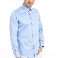 Blue Long Sleeve Satin Slim Fit Narrow Cut Cotton Shirt