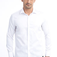 White Long Sleeve Satin Slim Fit Narrow Cut Cotton Shirt