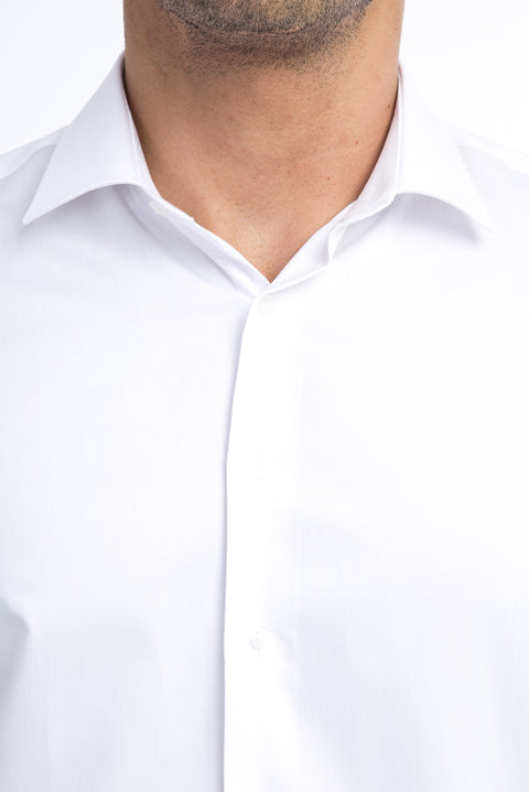 White Long Sleeve Satin Slim Fit Narrow Cut Cotton Shirt