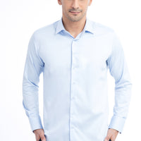 Light Blue Long Sleeve Satin Slim Fit Narrow Cut Cotton Shirt