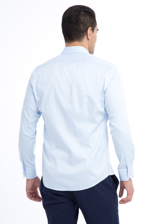 Light Blue Long Sleeve Satin Slim Fit Narrow Cut Cotton Shirt