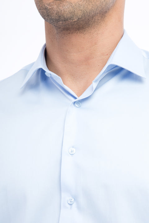 Light Blue Long Sleeve Satin Slim Fit Narrow Cut Cotton Shirt