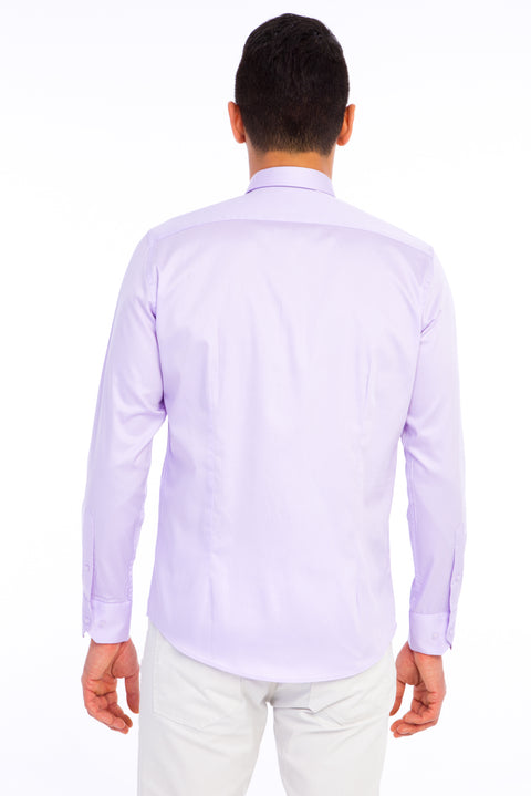 Lilac Long Sleeve Slim Fit Narrow Cut Satin Cotton Shirt