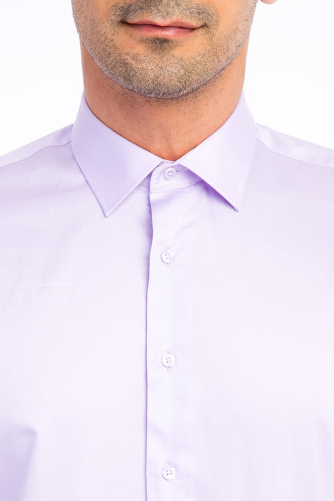 Lilac Long Sleeve Slim Fit Narrow Cut Satin Cotton Shirt