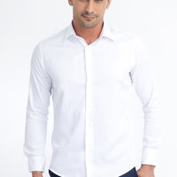 White Long Sleeve Satin Slim Fit Narrow Cut Cotton Shirt