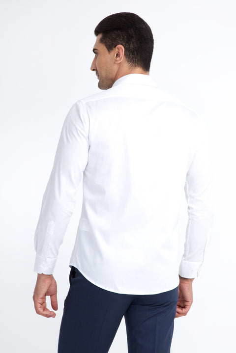 White Long Sleeve Satin Slim Fit Narrow Cut Cotton Shirt