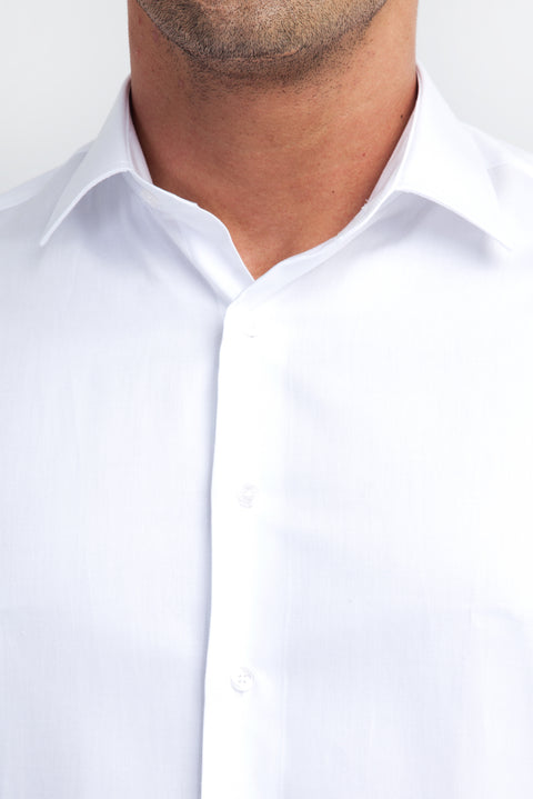 White Long Sleeve Satin Slim Fit Narrow Cut Cotton Shirt