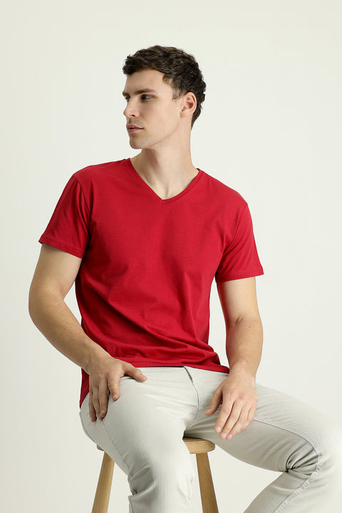 Red Basic V-Neck Supreme T-Shirt