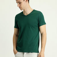 Dark Green V-Neck Regular Fit Supreme Cotton T-Shirt
