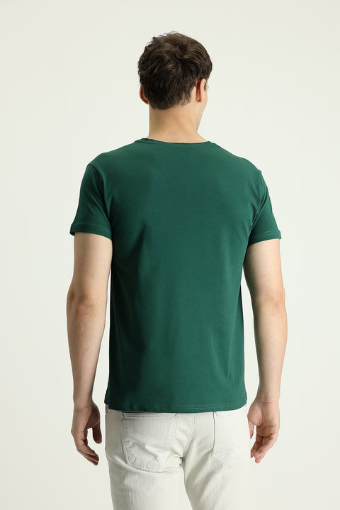 Dark Green V-Neck Regular Fit Supreme Cotton T-Shirt
