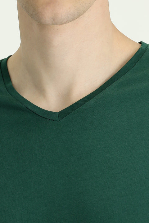 Dark Green V-Neck Regular Fit Supreme Cotton T-Shirt