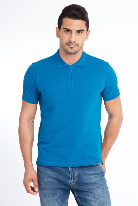 Petrol Polo Collar Regular Fit Cotton T-Shirt