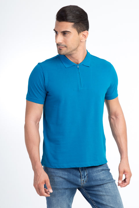 Petrol Polo Collar Regular Fit Cotton T-Shirt