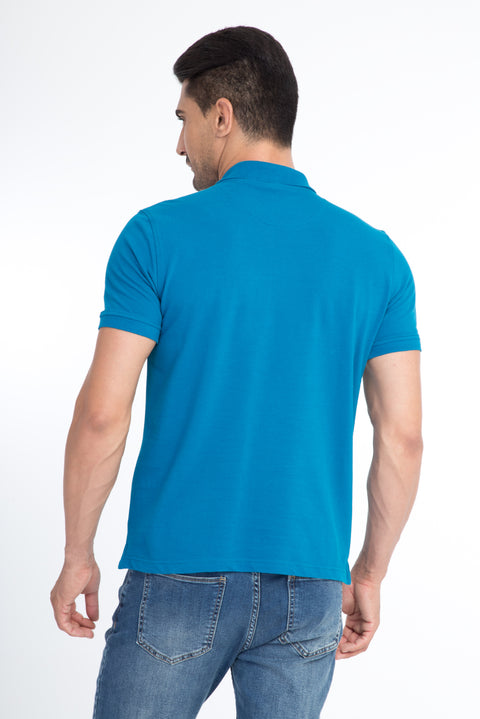 Petrol Polo Collar Regular Fit Cotton T-Shirt
