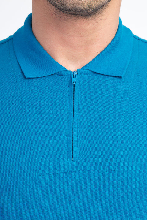 Petrol Polo Collar Regular Fit Cotton T-Shirt