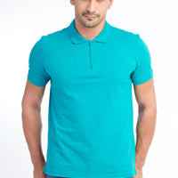 Light Green Polo Collar Regular Fit Cotton T-Shirt