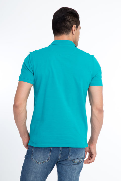 Light Green Polo Collar Regular Fit Cotton T-Shirt