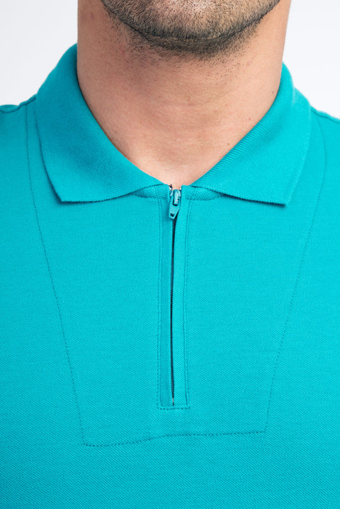 Light Green Polo Collar Regular Fit Cotton T-Shirt