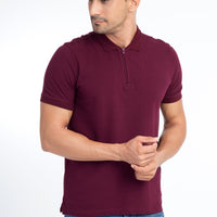 Red Polo Collar Regular Fit Cotton T-shirt